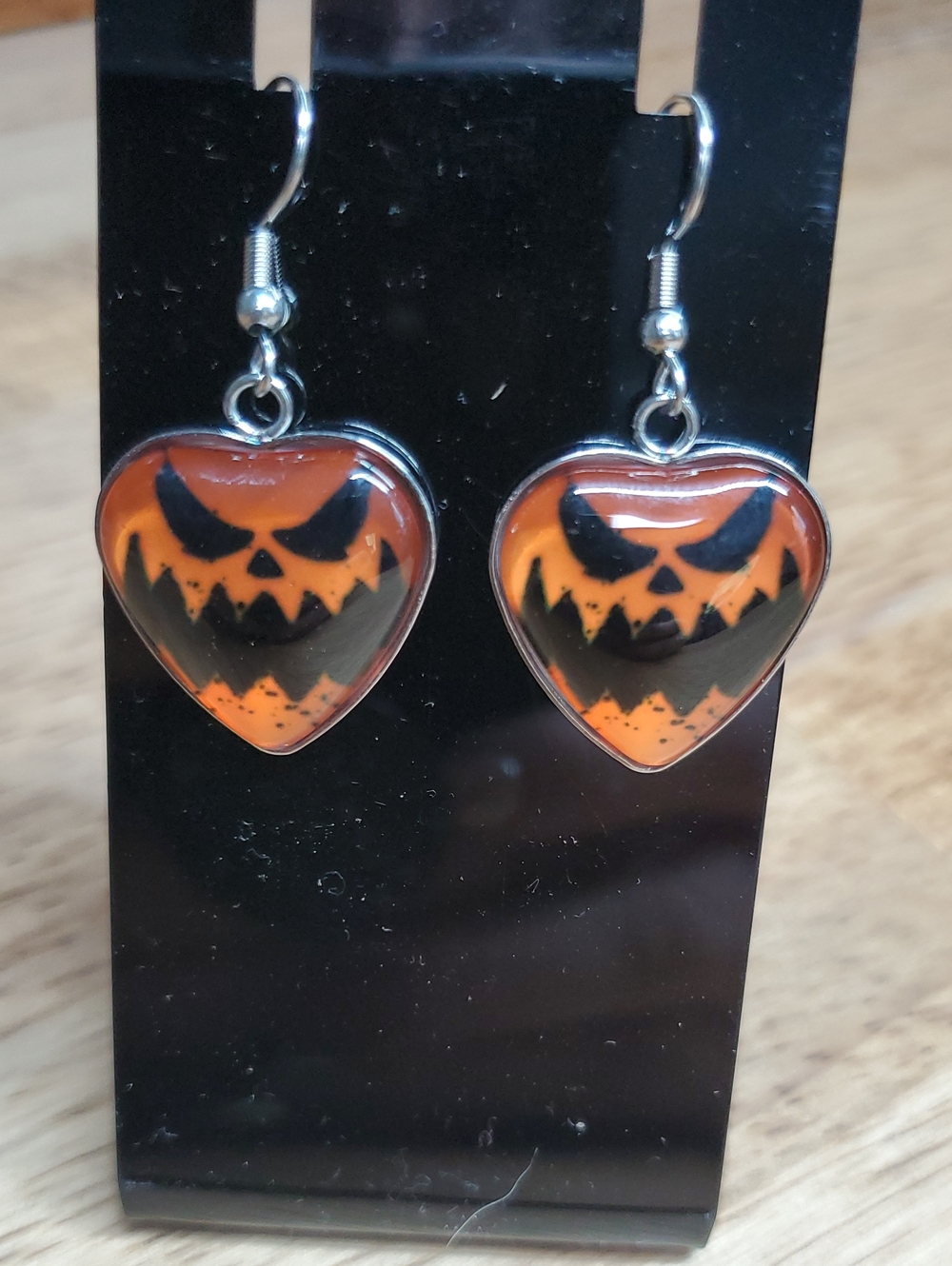 Halloween Pumpkin Heart Drop Earrings - Orange Black